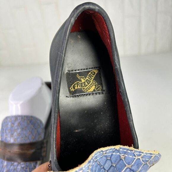 Freebird By Steven Bristol Blue Snake Leather Bootie US 9 High Heel Slip-On Shoe - Picture 9 of 10